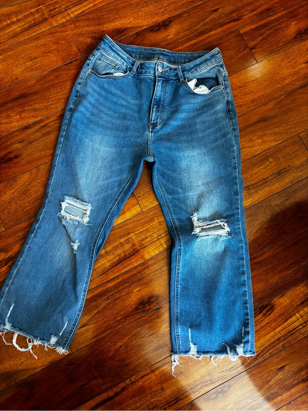 Distressed Blue Women’s Jeans – Classic Mid Wash